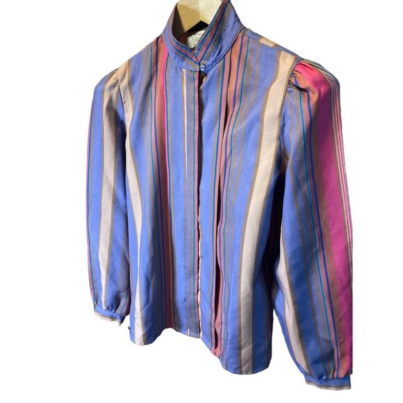 The Ascot Collection Lady Arrow Multicolor Collarless Long Sleeve Blouse Top - Picture 3 of 10